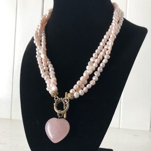 QVC Multi Strand Pearl Heart Necklace Pink
